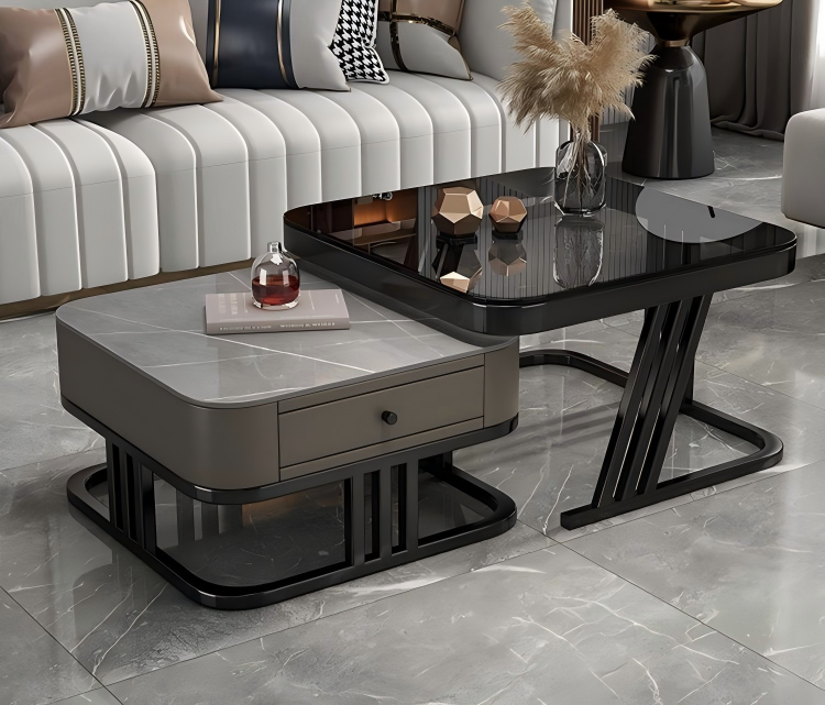 Light‑luxury Glass & Sintered Stone Coffee Table for Home Living Room
