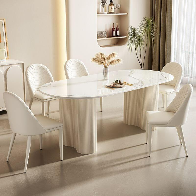 Cream Style Sintered Stone Dining Table and Chair Set